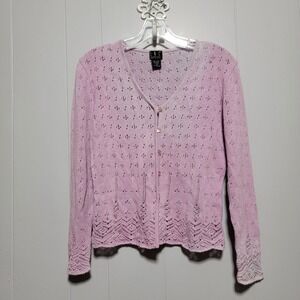 INC International Concepts Lavender Lace Knit Cardigan Sweater Made‎ in Italy